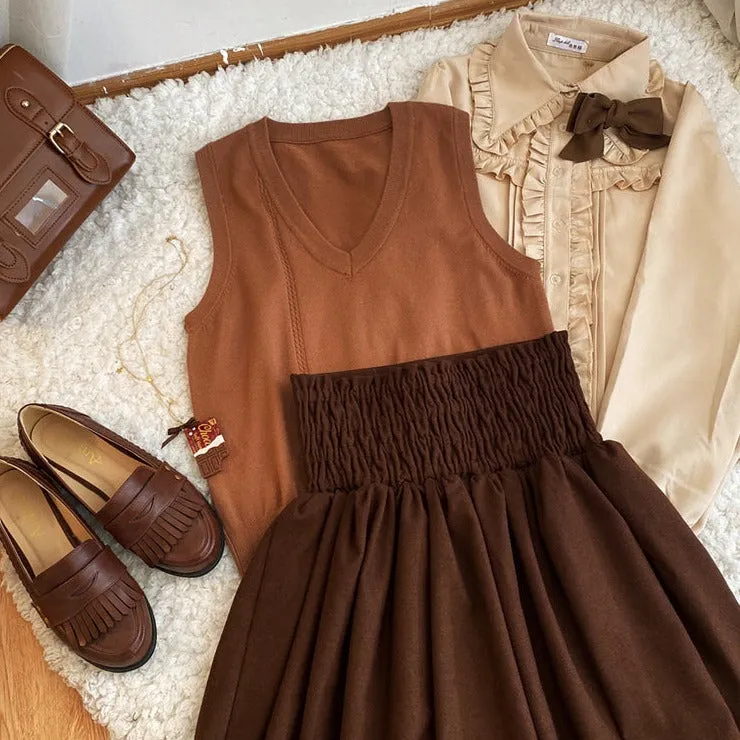 Women's Elegant Long Skirt in a Unique Brown Black Lolita Gothic Blend