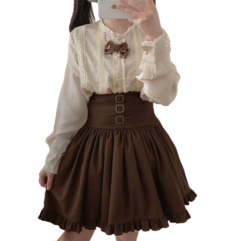 Women's Elegant Long Skirt in a Unique Brown Black Lolita Gothic Blend