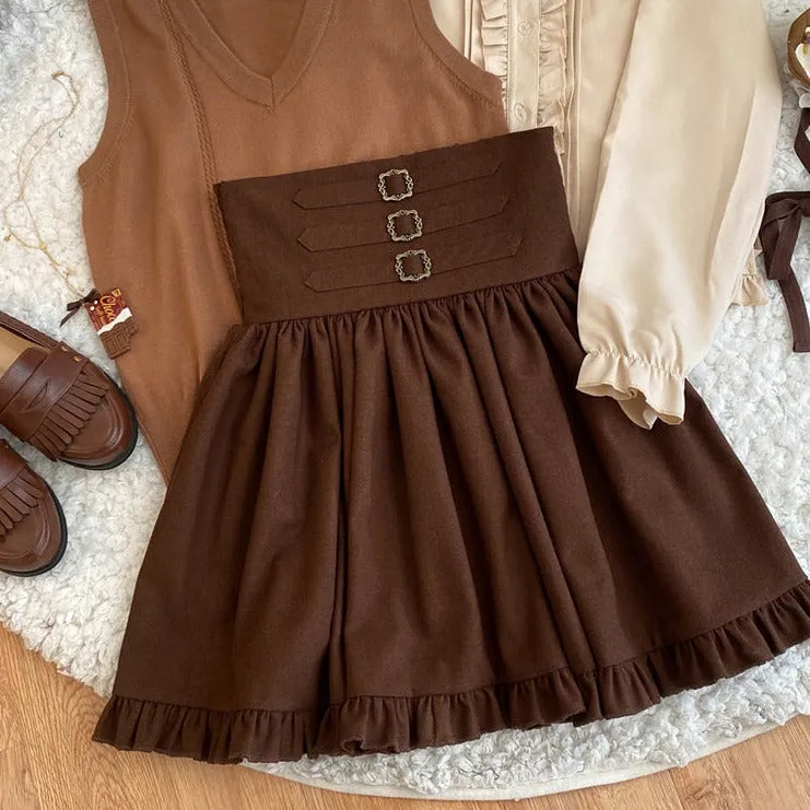 Women's Elegant Long Skirt in a Unique Brown Black Lolita Gothic Blend