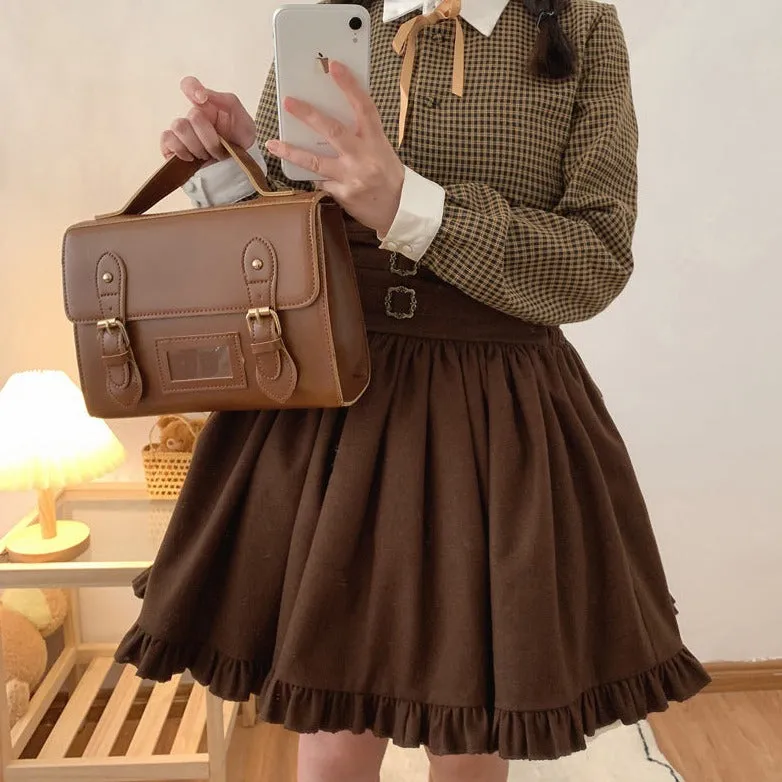Women's Elegant Long Skirt in a Unique Brown Black Lolita Gothic Blend