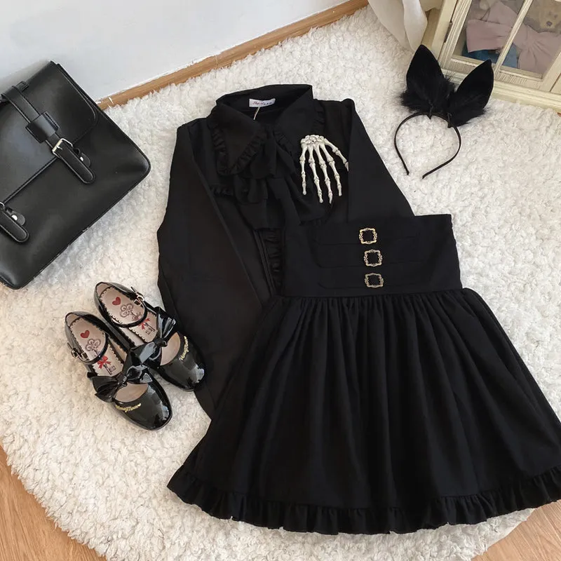 Women's Elegant Long Skirt in a Unique Brown Black Lolita Gothic Blend
