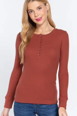 Women's  Long Slv Henley Thermal Top