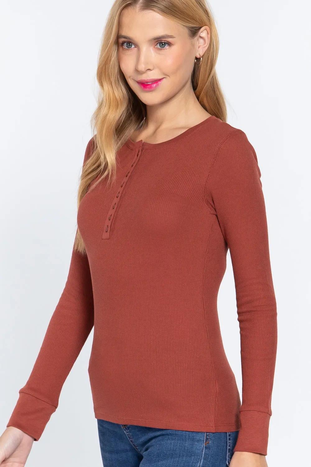 Women's  Long Slv Henley Thermal Top