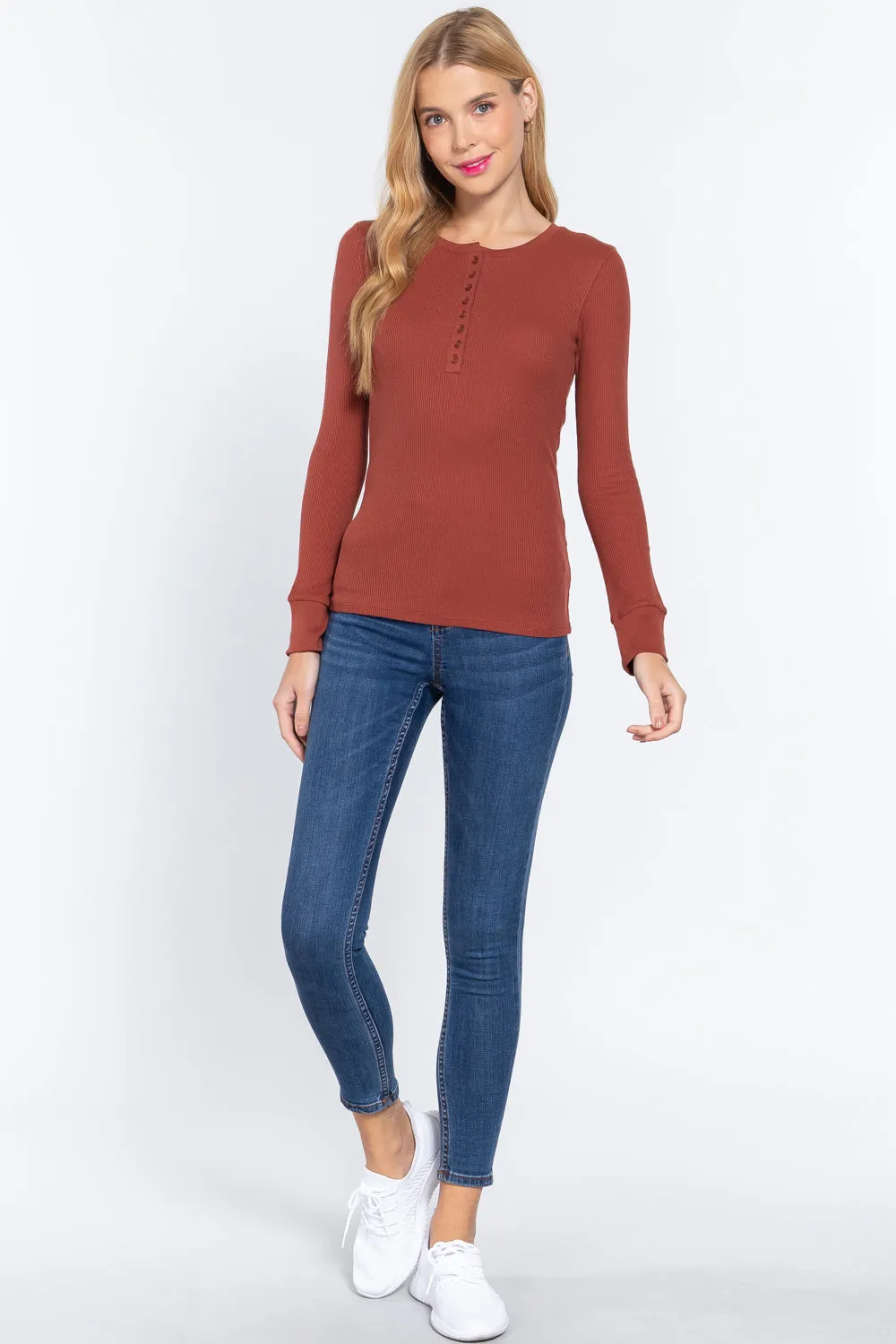 Women's  Long Slv Henley Thermal Top