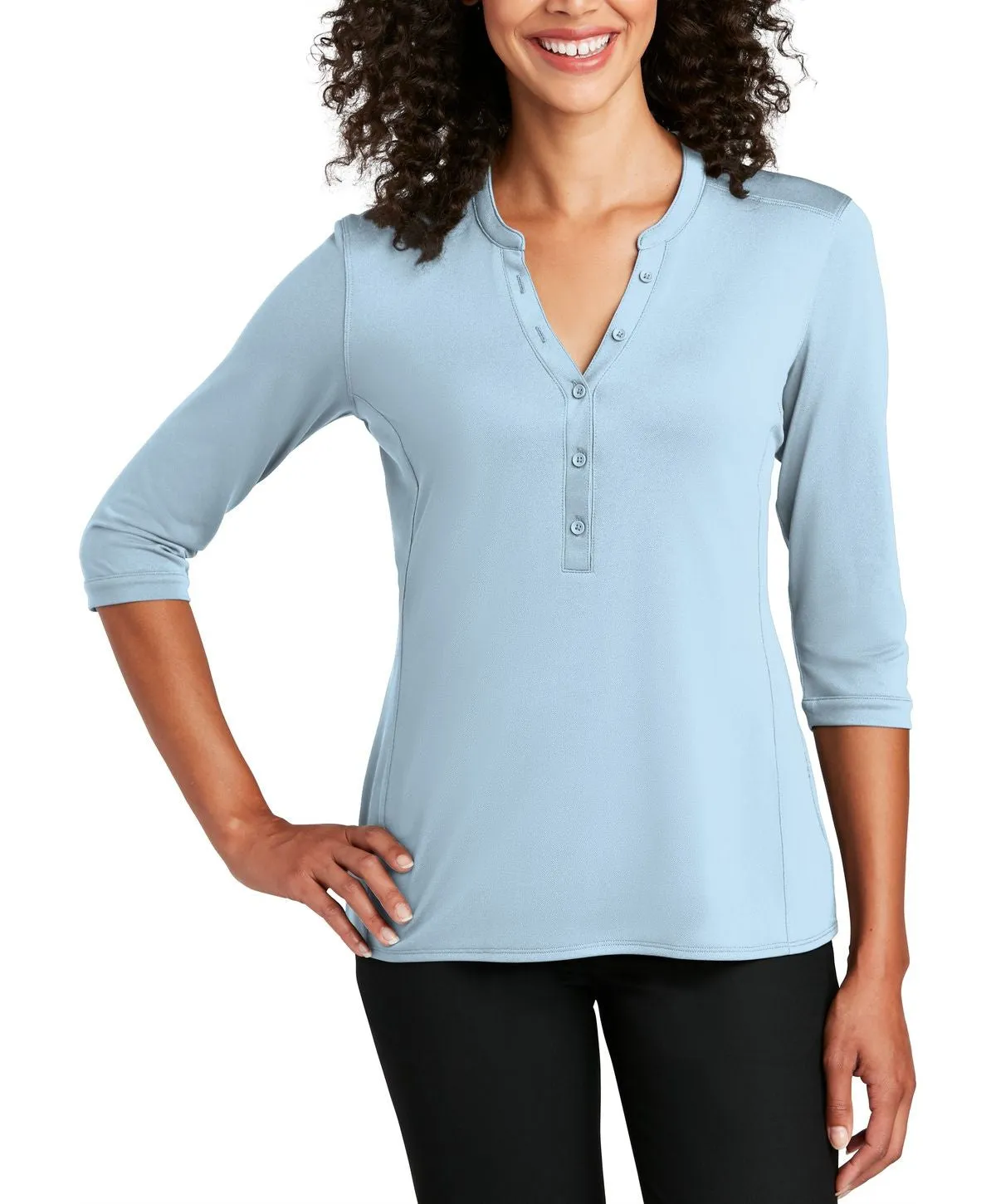 Women's Short Sleeve Button Down Henley Performance Shirt