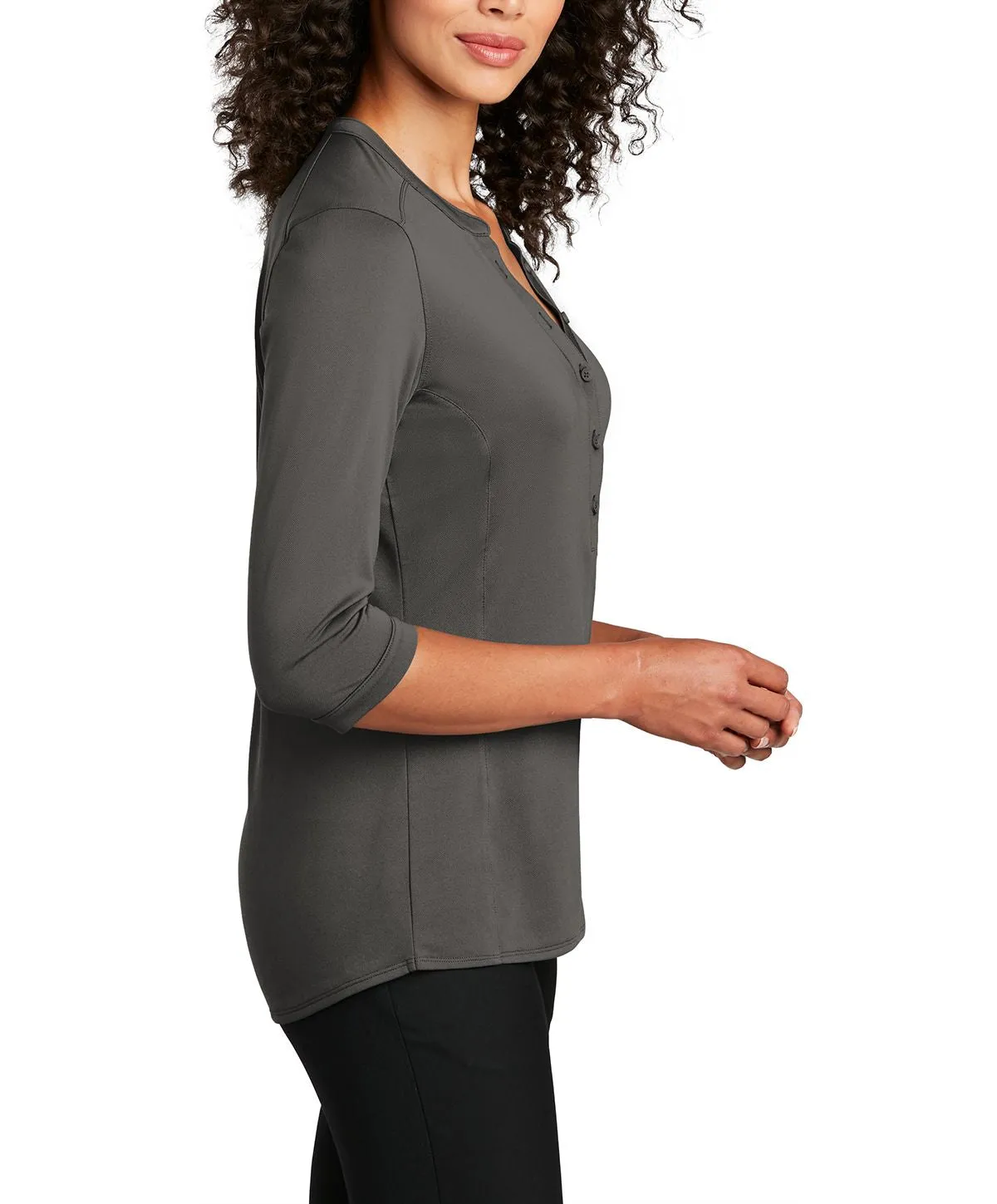 Women's Short Sleeve Button Down Henley Performance Shirt