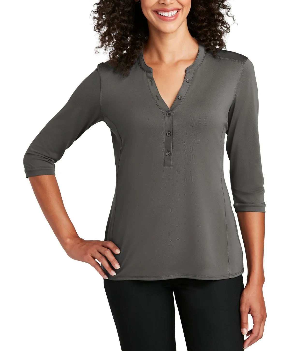 Women's Short Sleeve Button Down Henley Performance Shirt