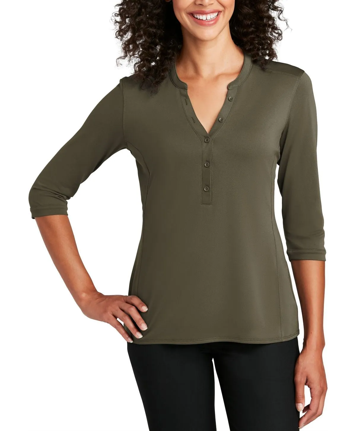 Women's Short Sleeve Button Down Henley Performance Shirt