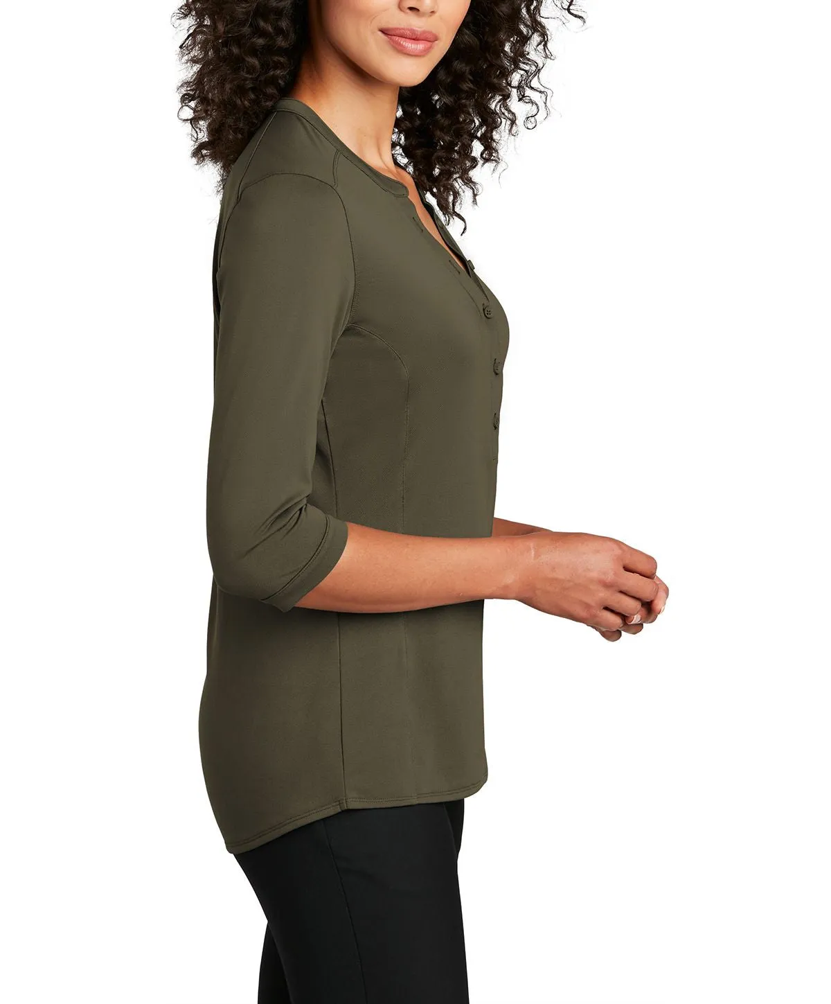 Women's Short Sleeve Button Down Henley Performance Shirt