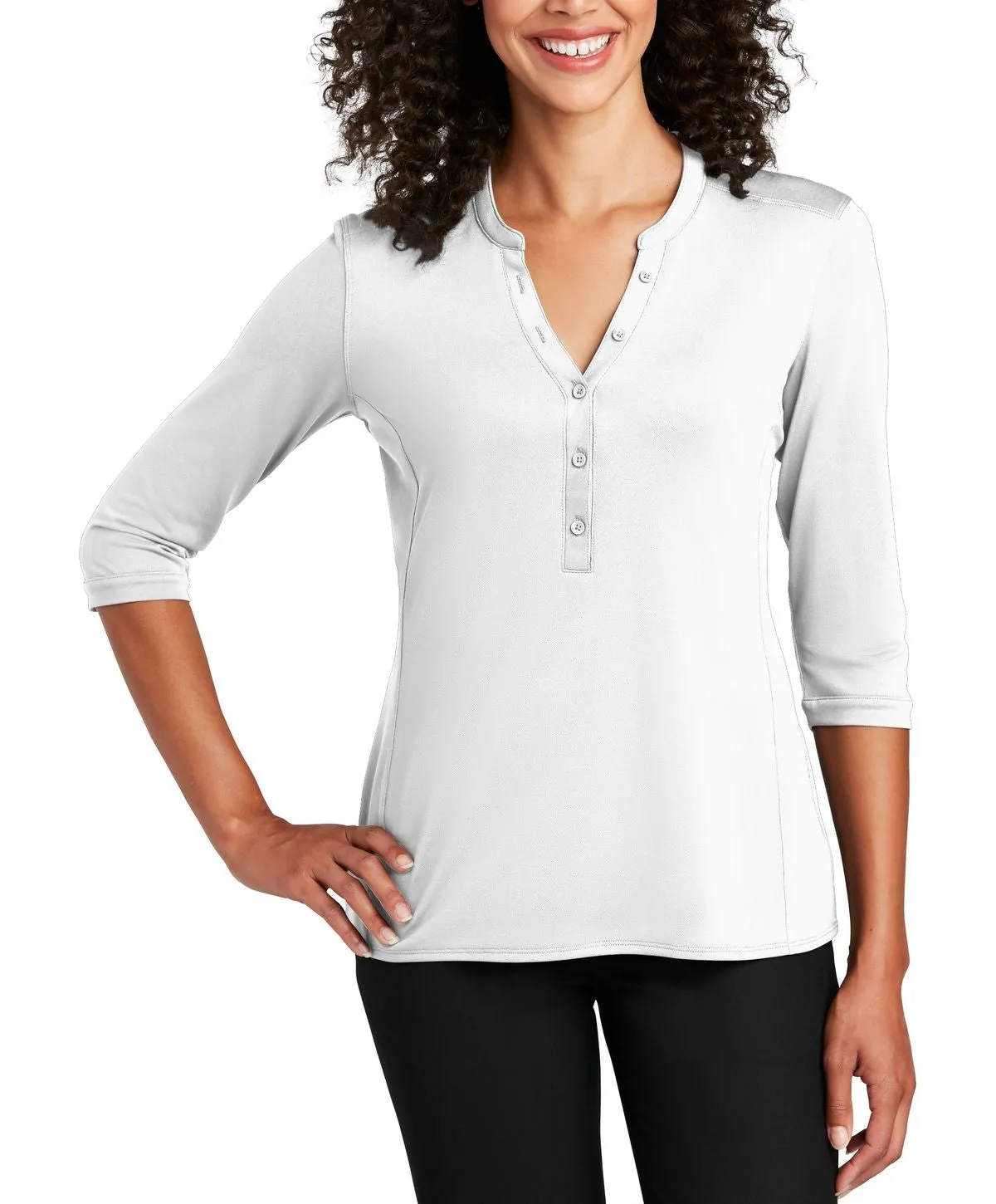 Women's Short Sleeve Button Down Henley Performance Shirt