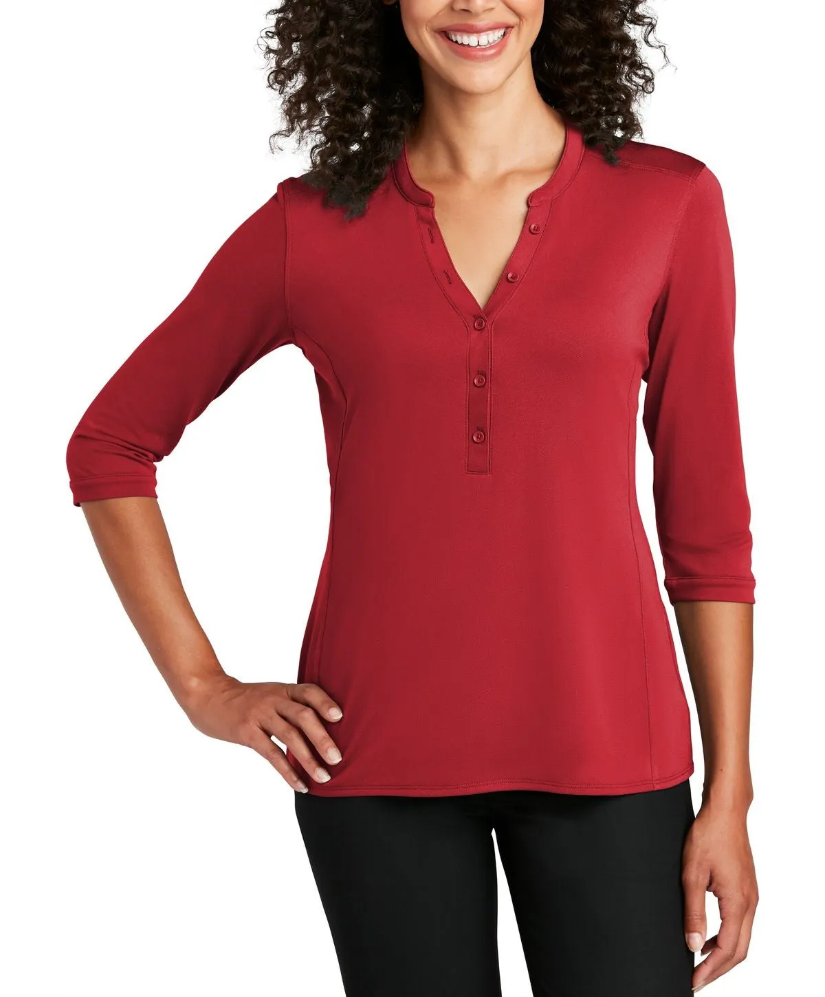 Women's Short Sleeve Button Down Henley Performance Shirt