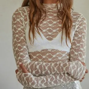 Women's Viola Floral Lace Long Sleeve Mock Neck Shirt in Ivory