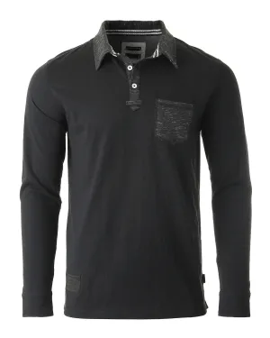 Zimego Men'S Casual Long Sleeve Color Contrast Placket Pocket Polo Shirt