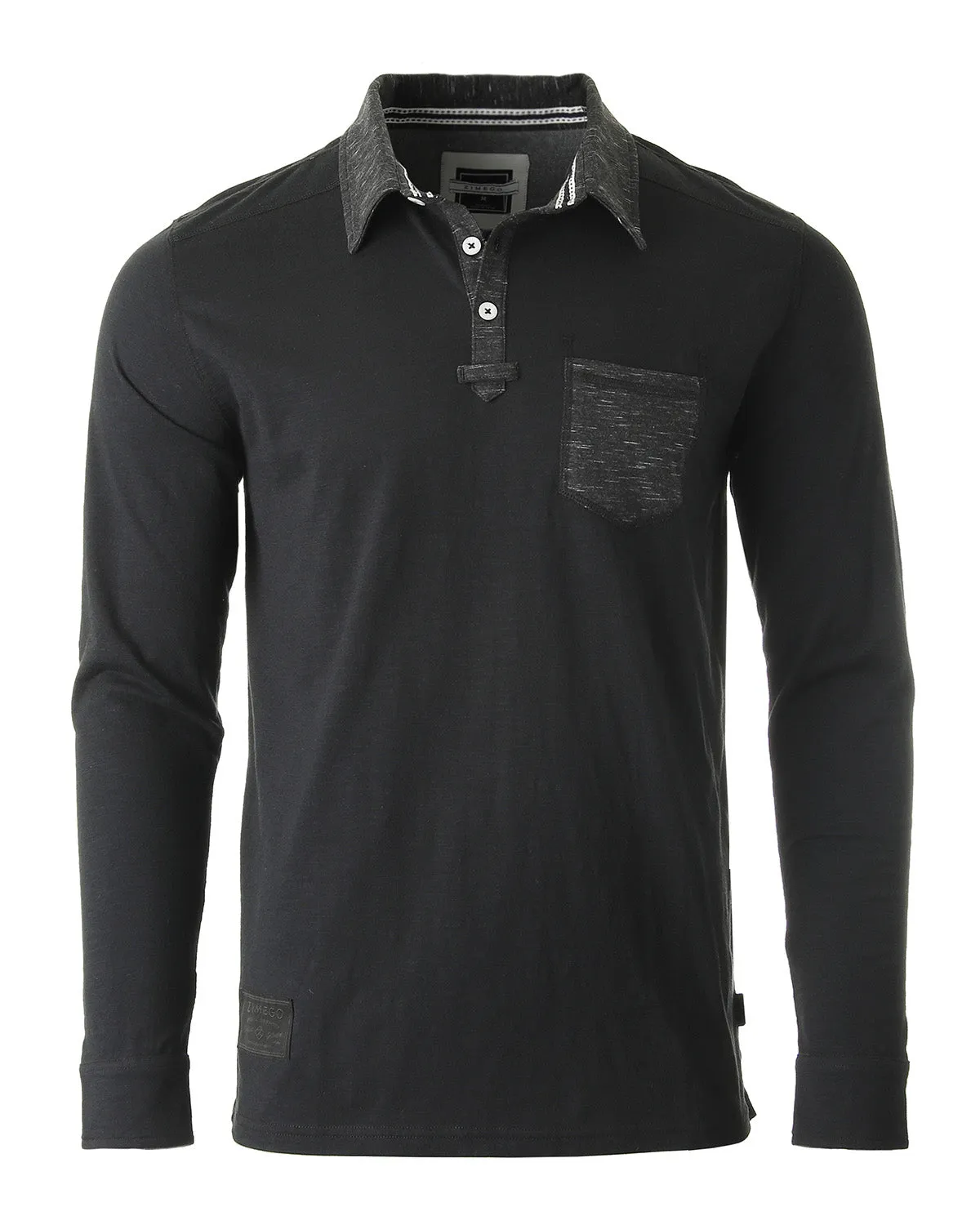 Zimego Men'S Casual Long Sleeve Color Contrast Placket Pocket Polo Shirt