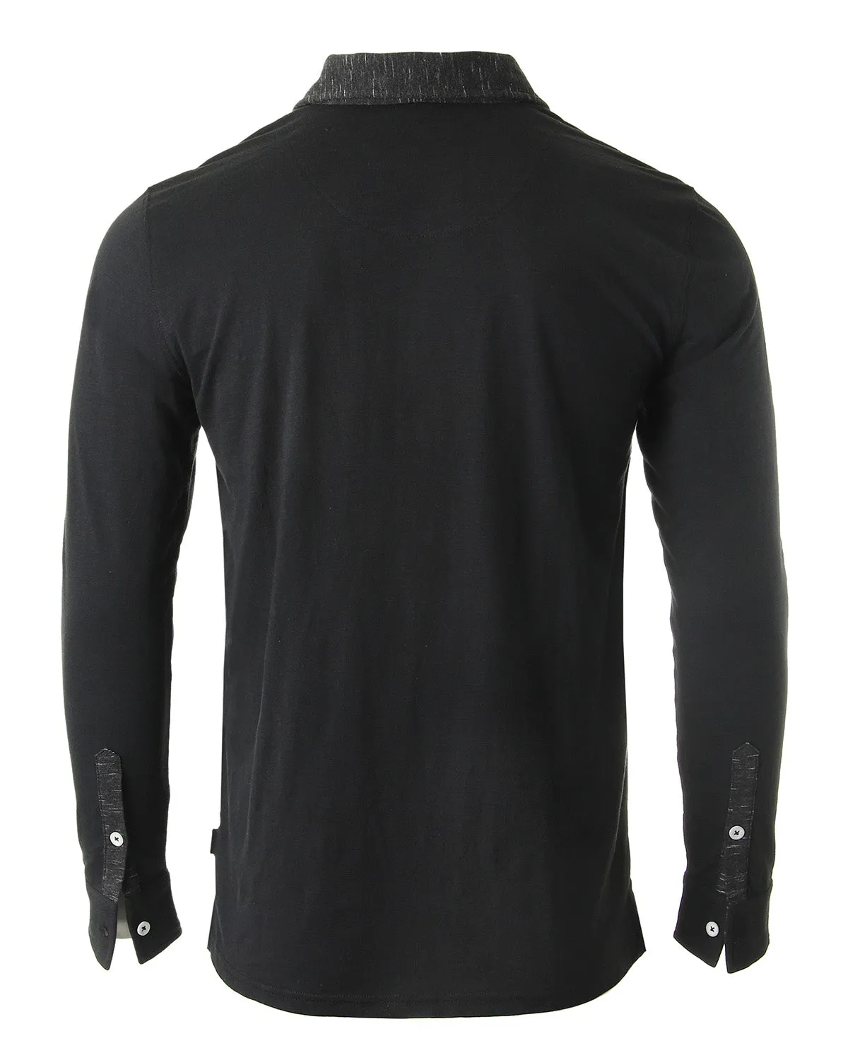 Zimego Men'S Casual Long Sleeve Color Contrast Placket Pocket Polo Shirt