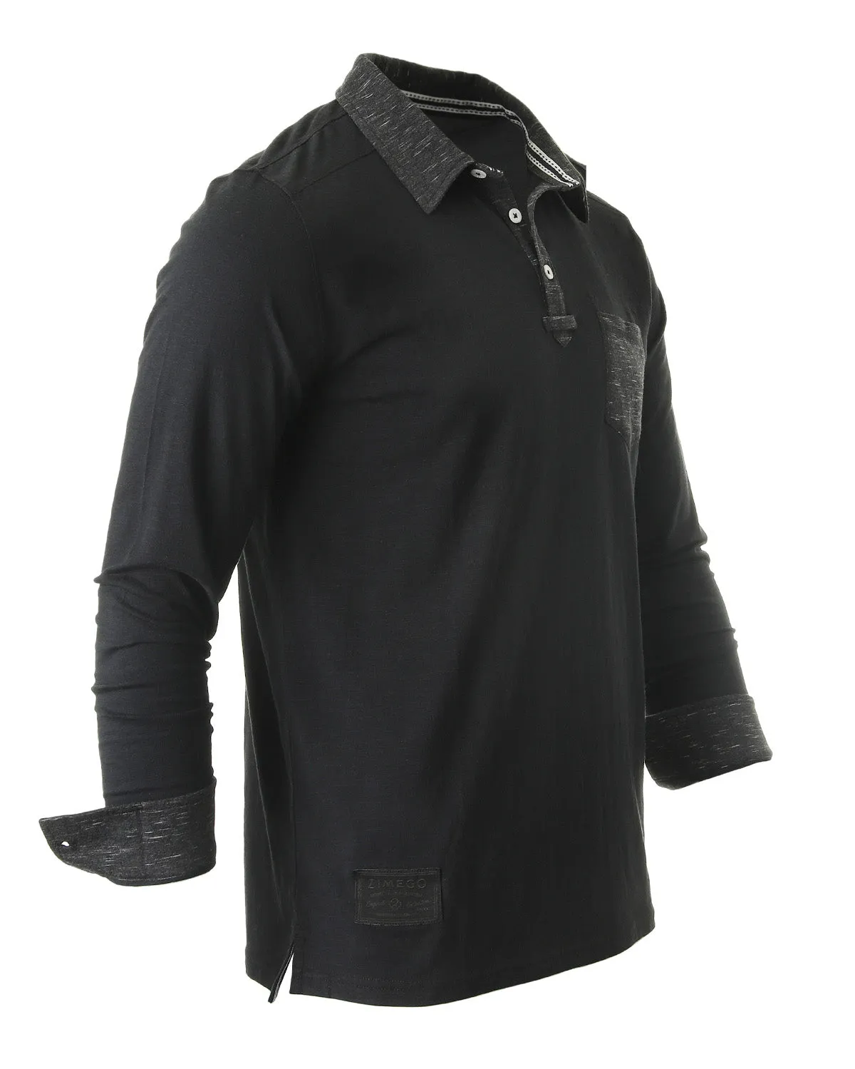 Zimego Men'S Casual Long Sleeve Color Contrast Placket Pocket Polo Shirt
